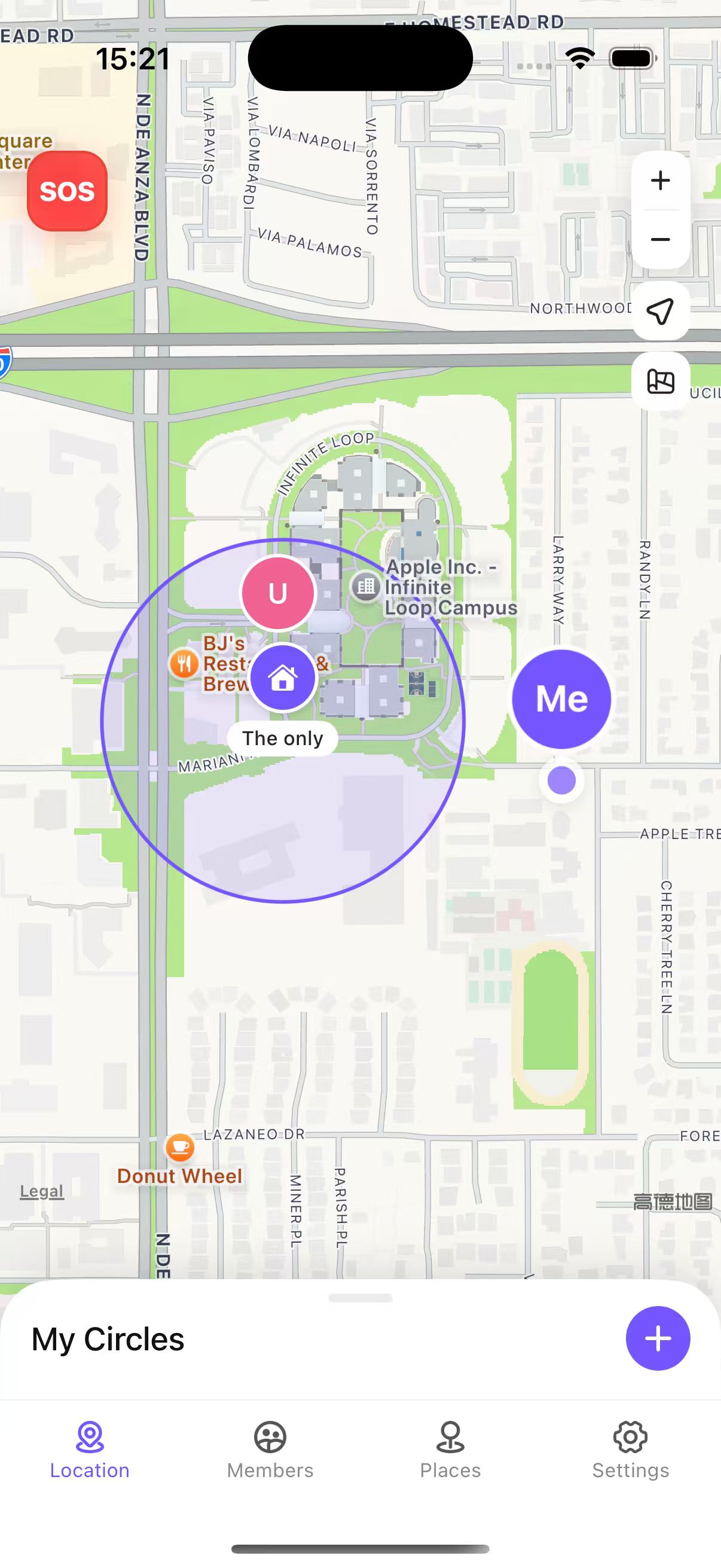 Miratraq app showing family members' live locations on a map with place alerts